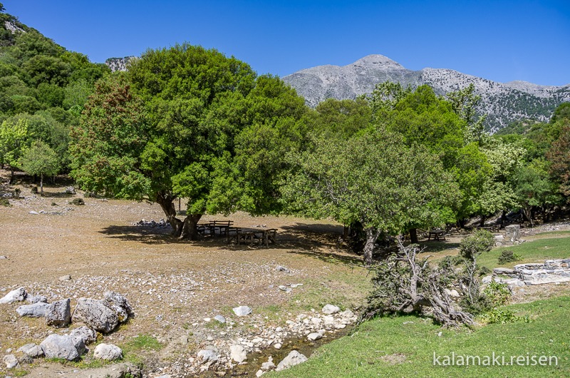 Picknickplatz mit Bach auf dem Rouvas-Plateau