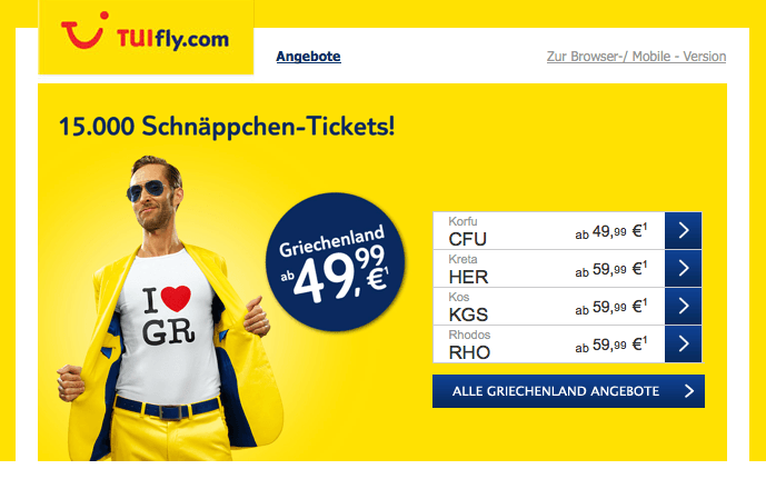 TUIfly-Schnäppchen Screenshot Mail