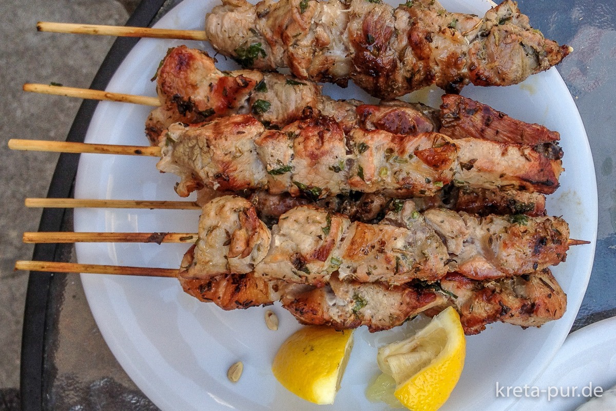 Souvlaki auf dem Markt in Mires, Kreta