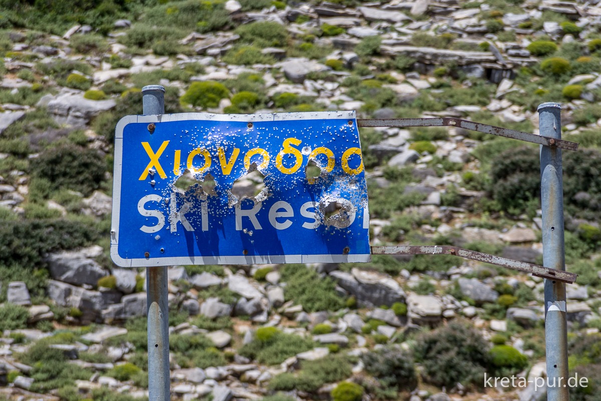 Ski-Resort, Schild auf Kreta