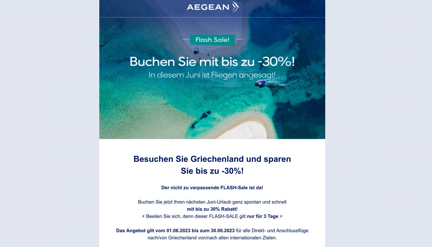 Aegean Airlines Flash Sale Juni 2023